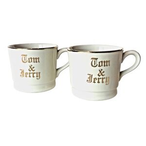Hall China Tom & Jerry Mugs Vintage Cream Gold Set of 2 USA Made MCM Barware